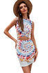 Print Hollow Out Twist Bodycon Mini Dress